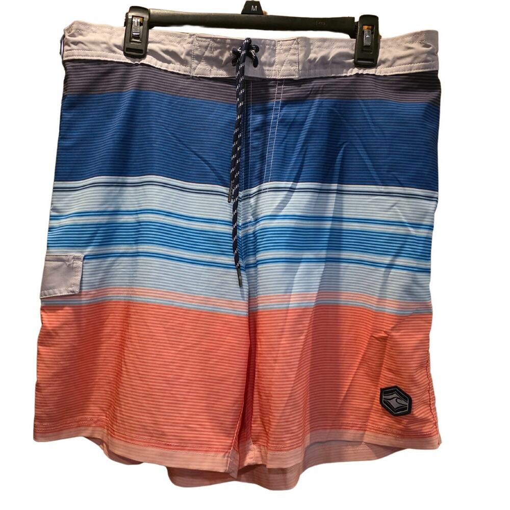 Spicy Tuna Swim Trunks Men Sz XL Striped Pockets Mesh Lined Drawstring Shorts